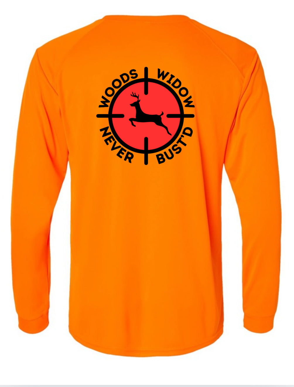 LONG SLEEVE WOODS WIDOW NEVER BUST’D ORANGE SPF SHIRT